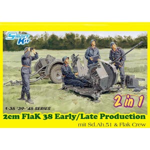 BD6942 1/35 2cm FlaK 38 Early/Late Production mit Sd.Ah.51 and Crew -2 in 1