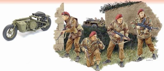 BD6586 1/35 2nd SAS Regiment w/Welbike and Drop Tube Container France 1944 (4 Figures Set w/Bike) ~ Premium Edition