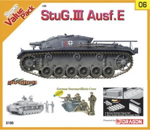 BD9106 1/35 StuG. III Ausf.E with valued added Smoke Discharger rack newly designed Inspection hatches additional Radio Pannier bonus German figure set and Magic tracks