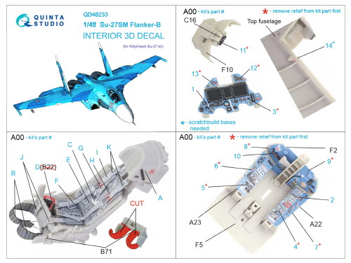 [사전 예약 ~12/8일] QD48233 1/48 Su-27SM 3D-Printed & coloured Interior on decal paper (KittyHawk)