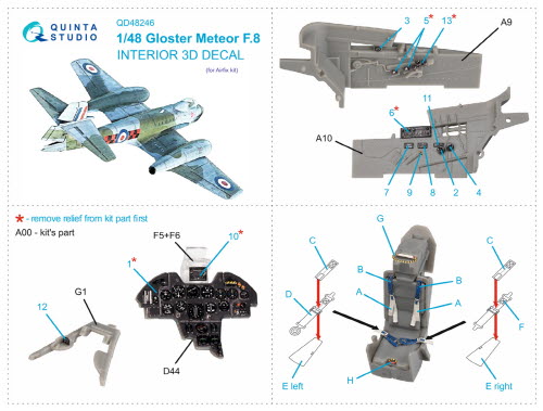 [사전 예약 ~12/8일] QD48246 1/48 Meteor F.8 3D-Printed & coloured Interior on decal paper (Airfix)