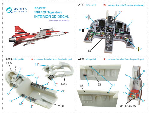 [사전 예약 ~12/8일] QD48257 1/48 F-20 Tigershark 3D-Printed & coloured Interior on decal paper (Freedom Model)