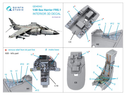 [사전 예약 ~12/8일] QD48343 1/48 Sea Harrier FRS.1 3D-Printed & coloured Interior on decal paper (Kinetic)