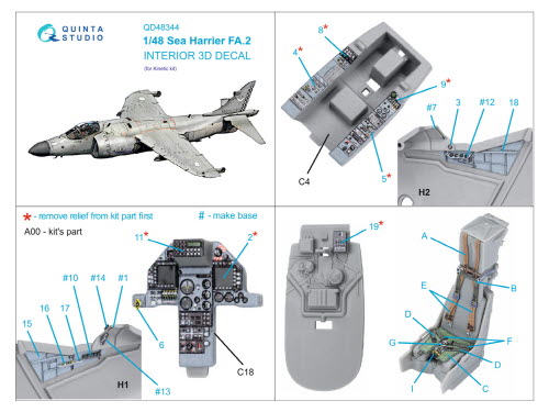 [사전 예약] QD48344 1/48 Sea Harrier FA.2 3D-Printed & coloured Interior on decal paper (Kinetic)