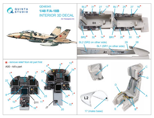 QD48345 1/48 F/A-18B 3D-Printed & coloured Interior on decal paper (Hasegawa)