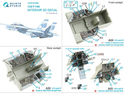 [사전 예약] QDS-32098 1/32 F-14A 3D-Printed & coloured Interior on decal paper (Trumpeter) (Small version)