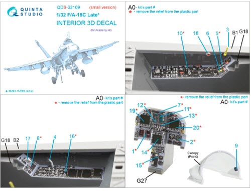 [사전 예약] QDS-32109 1/32 F/A-18C Late 3D-Printed & coloured Interior on decal paper (Academy) (Small version)