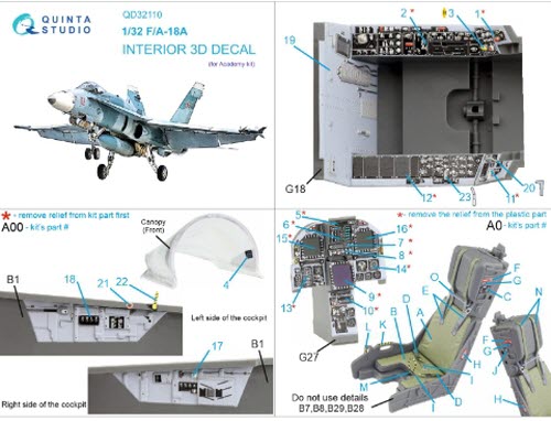 [사전 예약] QD32110 1/32 F/A-18A 3D-Printed & coloured Interior on decal paper (Academy)