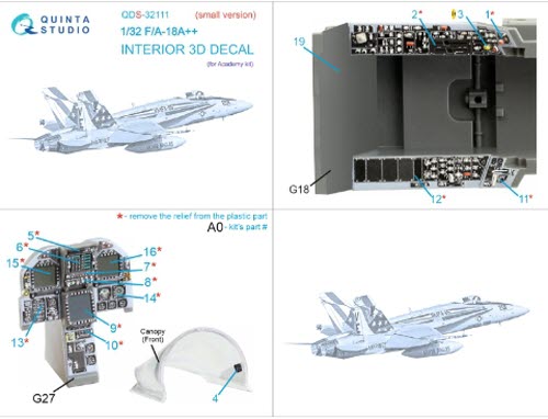 [사전 예약 ~12/8일] QDS-32111 1/32 F/A-18A++ 3D-Printed & coloured Interior on decal paper (Academy) (Small version)