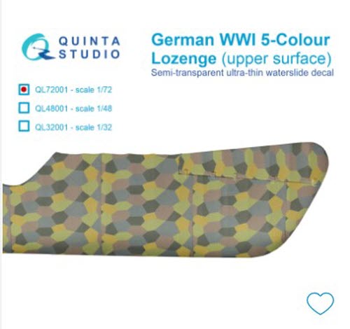 [사전 예약 ~12/8일] QL72001 1/72 German WWI 5-Colour Lozenge (upper surface)