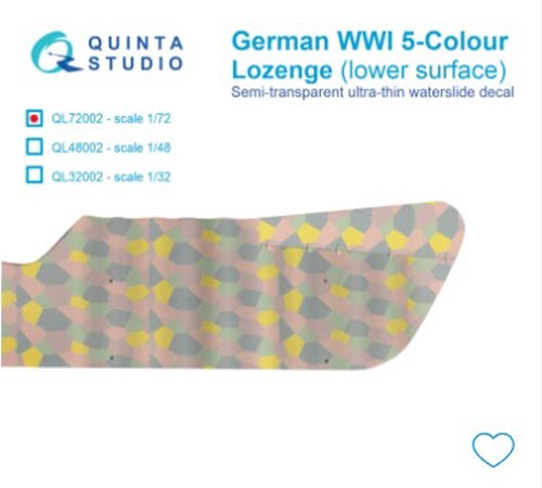 [사전 예약 ~9/26일] QL72002 1/72 German WWI 5-Colour Lozenge (lower surface)