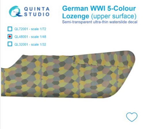 [사전 예약 ~12/8일] QL48001 1/48 German WWI 5-Colour Lozenge (upper surface)