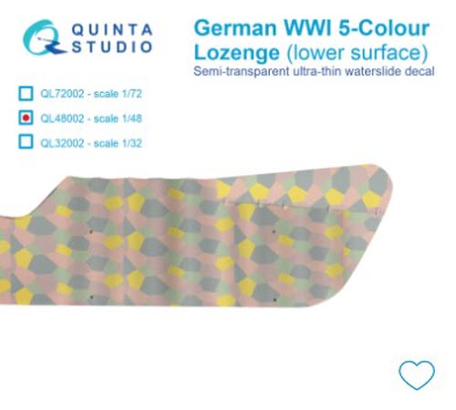 [사전 예약 ~9/26일] QL48002 1/48 German WWI 5-Colour Lozenge (lower surface)