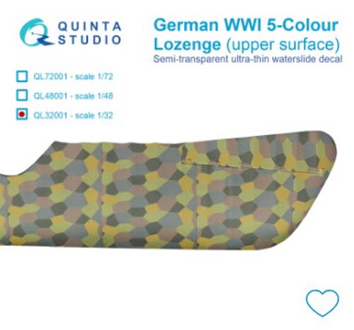 [사전 예약 ~12/8일] QL32001 1/32 German WWI 5-Colour Lozenge (upper surface)