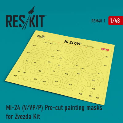 [사전 예약] RSM48-0001 1/48 Mi-24 (V,VP,P) Pre-cut painting masks for Zvezda kit (1/48) Zvezda