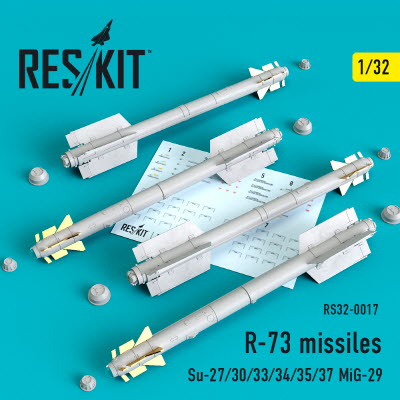 RS32-0017 1/32 R-73 soviet missiles (4 pcs) (Su-27/30/33/34/35/37 MiG-29) (1/32)