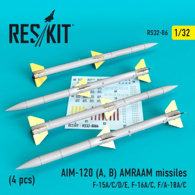 RS32-0086 1/32 AIM-120 (A, B) AMRAAM missiles (4 pcs) (F-15A/C/D/E, F-16A/C, F/A-18A/C) (1/32)
