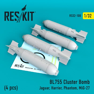 RS32-0108 1/32 BL755 Cluster bombs (4 pcs) (Jaguar, Harrier, Phantom, MiG-27) (1/32)