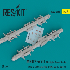 RS32-0158 1/32 MBD2-67U Multiple Bomb Racks (2 pcs) (MiG-21, MiG-23, MiG-27М, MiG-29К, Su-25, Yak-38