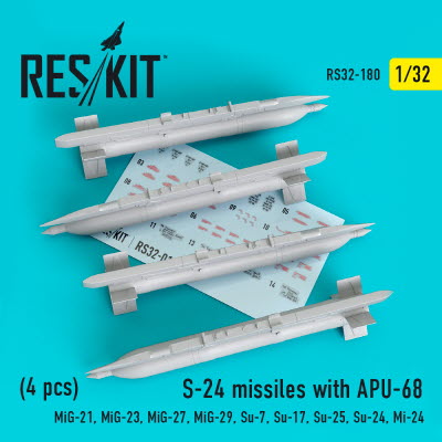 [사전 예약] RS32-0180 1/32 S-24 missiles with APU-68 (4 pcs) (MiG-21, MiG-23, MiG-27, MiG-29, Su-7, Su-17, Su-25