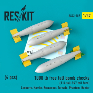 [사전 예약] RS32-0187 1/32 1000 lb free fall bombs checks 114 tail-947 tail fuze (4 pcs) (Canberra, Harrier, Buc