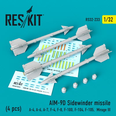 [사전 예약] RS32-0233 1/32 AIM-9D Sidewinder missiles (4 pcs) (A-4, A-6, A-7, F-4, F-8, F-100, F-104, F-105, Mir