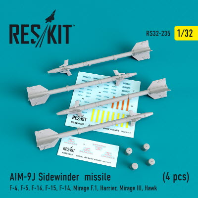 RS32-0235 1/32 AIM-9J Sidewinder missiles (4 pcs) (F-4, F-5, F-16, F-15, F-14, Mirage F.1, Harrier,