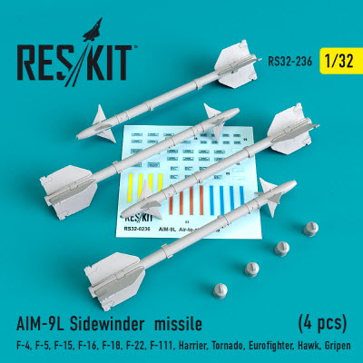 [사전 예약] RS32-0236 1/32 AIM-9L Sidewinder missiles (4 pcs) (F-4, F-5, F-15, F-16, F-18, F-22, F-111, Harrier,