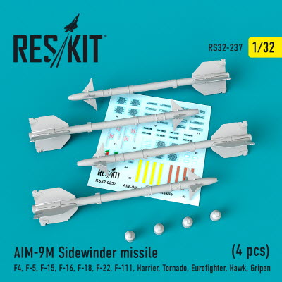 [사전 예약] RS32-0237 1/32 AIM-9M Sidewinder missiles (4 pcs) (F4, F-5, F-15, F-16, F-18, F-22, F-111, Harrier,
