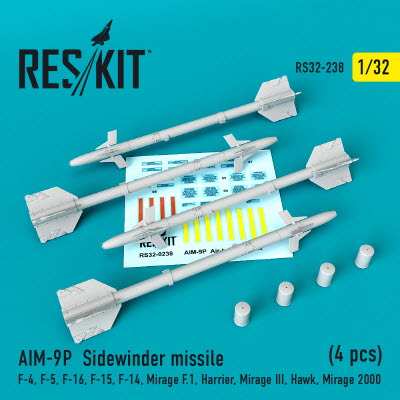 RS32-0238 1/32 AIM-9P Sidewinder missiles (4 pcs) (F-4, F-5, F-16, F-15, F-14, Mirage F.1, Harrier,