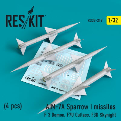 RS32-0319 1/32 AIM-7A Sparrow I missiles (4 pcs) (F-3 Demon, F7U Cutlass, F3D Skynight) (1/32)