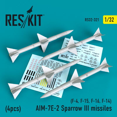 RS32-0321 1/32 AIM-7E-2 Sparrow III missiles (4 pcs) (F-4, F-15, F-16, F-14) (1/32)