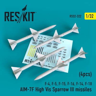 RS32-0322 1/32 AIM-7F High Vis Sparrow III missiles (4 pcs) (F-4, F-5, F-15, F-16, F-14, F-18) (1/32