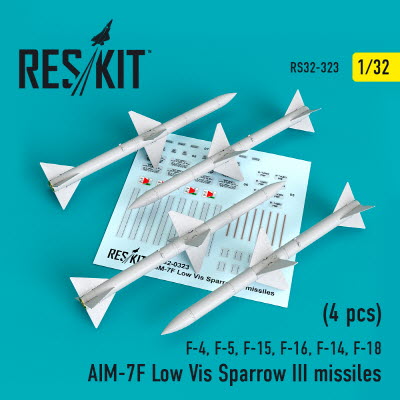 RS32-0323 1/32 AIM-7F Low Vis Sparrow III missiles (4 pcs) (F-4, F-5, F-15, F-16, F-14, F-18) (1/32)