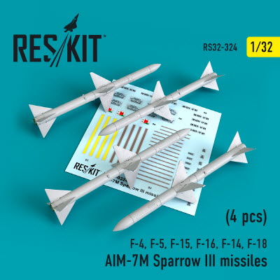 [사전 예약] RS32-0324 1/32 AIM-7M Sparrow III missiles (4 pcs) (F-4, F-5, F-15, F-16, F-14, F-18) (1/32)