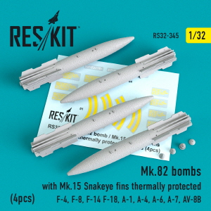 RS32-0345 1/32 Mk.82 bombs with Mk.15 Snakeye Fins thermally protected (4 pcs) (S-3, F-4, F-8, F-14,