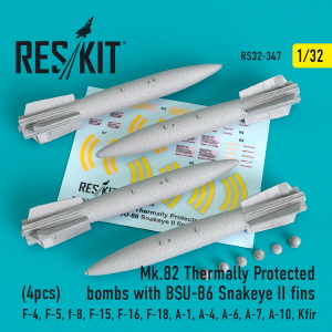 RS32-0347 1/32 Mk.82 thermally protected bombs with BSU-86 Snakeye II fins (4 pcs) (F-14, F/A-18, A-
