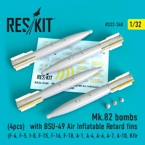 [사전 예약] RS32-0348 1/32 Mk.82 bombs with BSU-49 Air Inflatable Retard fins (4 pcs) (F-15, F-16, F-111, A-10)