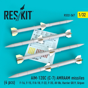 RS32-0367 1/32 AIM-120C (C-7) AMRAAM missiles (4 pcs) (F-16, F-15, F/A-18, F-22, F-35, AV-8b, Harrie