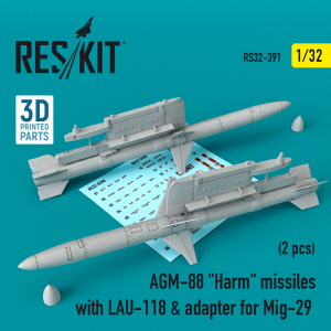 [사전 예약] RS32-0391 1/32 AGM-88 \"Harm\" missiles with LAU-118 & adapter for MiG-29 (2 pcs) (1/32)