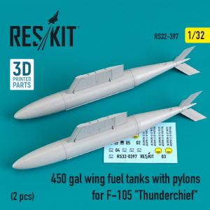 RS32-0397 1/32 450 gal wing fuel tanks with pylons for F-105 \"Thunderchief\" (2 pcs) (1/32)