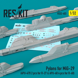 [사전 예약] RS32-0403 1/32 Pylons for MiG-29 (APU-470 2 pcs for R-27 & APU-60 4 pcs for R-60) (1/32)