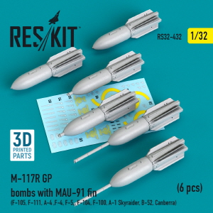 RS32-0432 1/32 M-117R GP bombs with MAU-91 fin (6 pcs) (F-105, F-111, A-4 ,F-4, F-5, F-104, F-100, A