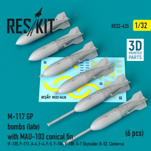 RS32-0435 1/32 M-117 GP bombs (late) with MAU-103 conical fin (6 pcs) (F-105, F-111, A-4 ,F-4, F-5,