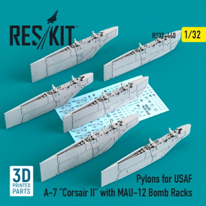 RS32-0440 1/32 Pylons for USAF A-7 \"Corsair II\" with MAU-12 Bomb Racks (3D Printing) (1/32)