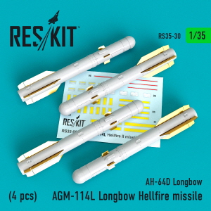 RS35-0030 1/35 AGM-114L Longbow Hellfire missiles (4 pcs)(AH-64D Longbow) (1/35)