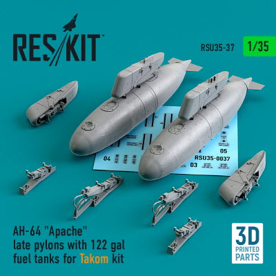 RSU35-0037 1/35 AH-64 \"Apache\" late pylons with 122 gal fuel tanks for Takom kit (3D Printing) (1/35