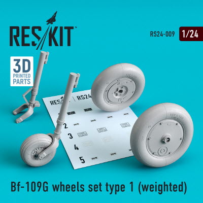 RS24-0009 1/24 Bf-109G wheels set type 1 (weighted) (1/24)