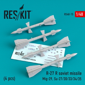 RS48-0015 1/48 R-27R soviet missiles (4 pcs) (MiG-29, Su-27/30/33/34/35) (1/48)
