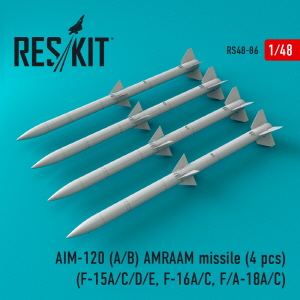 RS48-0086 1/48 AIM-120 (A,B) AMRAAM missiles (4 pcs) (F-15A/C/D/E, F-16A/C, F/A-18A/C) (1/48)
